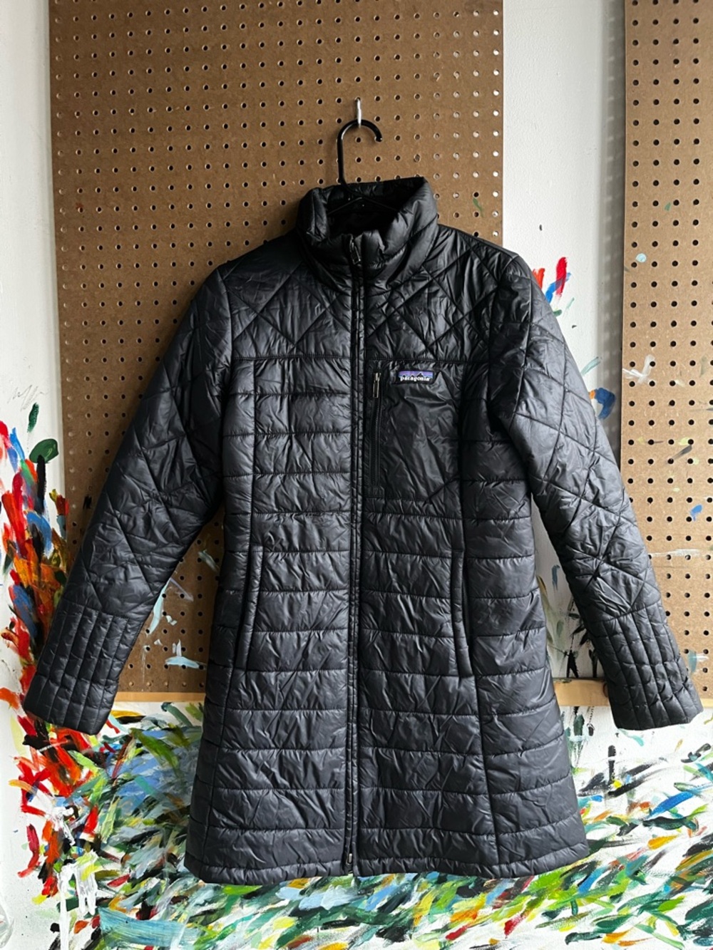 Patagonia Black Quilted Packable Jacket with Multicolor Logo